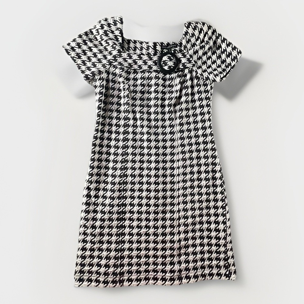 Chris McLaughlin Houndstooth Sheath Dress Black White Short Sleeve Size 6 Retro